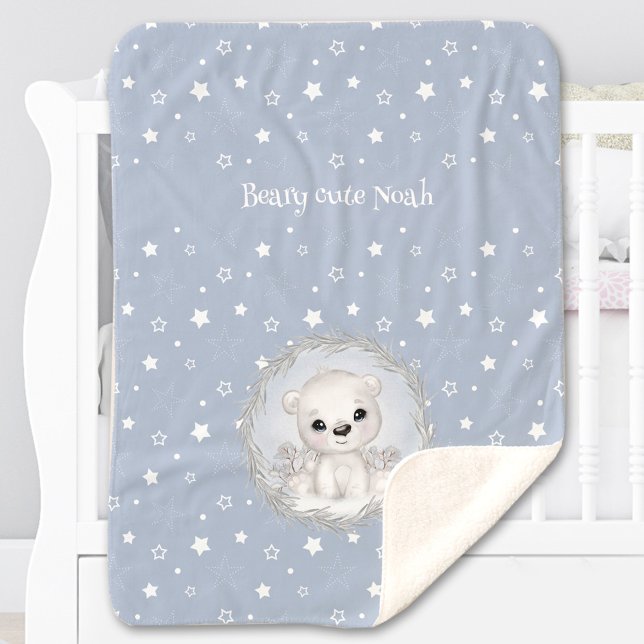 Cute Polar Bear Name Boy Blue Winter Warm  Sherpa Blanket (Cute Polar Bear Name Boy Blue Winter Warm Sherpa Blanket)