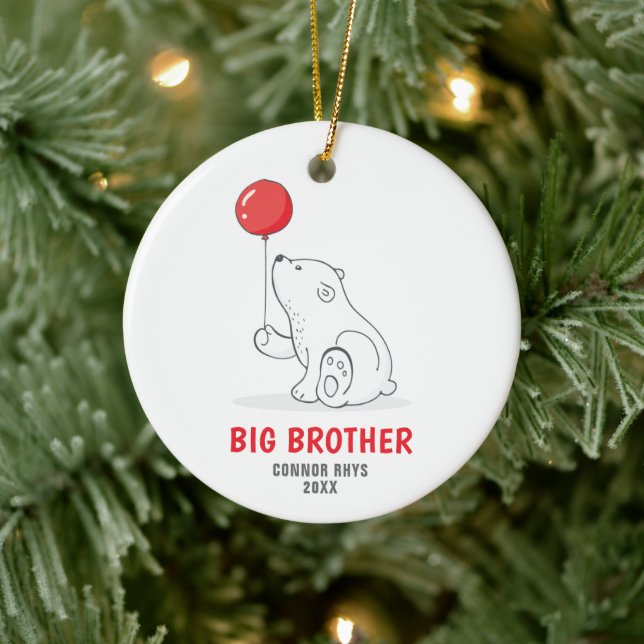 Cute Polar Bear Personalised Big Brother Promotion Ceramic Ornament (Tree)