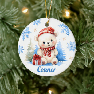 Cute Polar Bear Personalised Christmas Ceramic Ornament