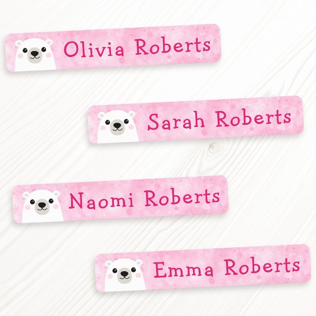 Cute polar bear pink fabric clothing labels (Cute polar bear pink fabric clothing labels)