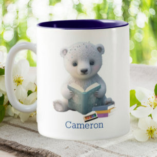 Cute Polar Bear Reading a Book Personalised Two-Tone Coffee Mug
