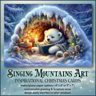 Cute Polar Bear Reading KJV Bible Verse Christmas  Holiday Card