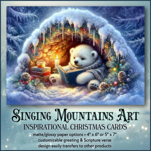 Cute Polar Bear Reading KJV Bible Verse Christmas  Holiday Card (Creator Uploaded)