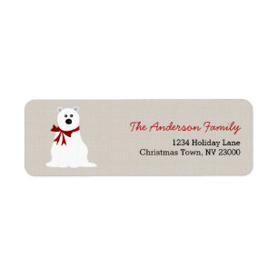 Cute Polar Bear Red Bow Christmas Address Label Return Address Label