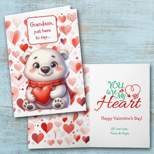 Cute Polar Bear Red Heart Grandson Valentine Holiday Card