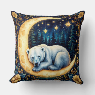 Cute Polar Bear Resting Under a Starry Night Sky Cushion