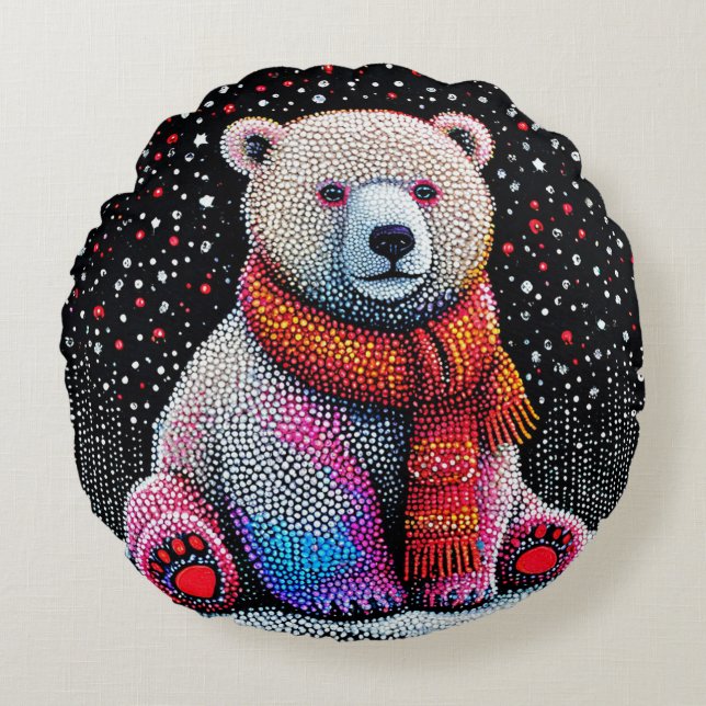 Cute polar bear round cushion (Front)