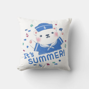 Cute Polar Bear Sailor in Summer Illustration Cushion