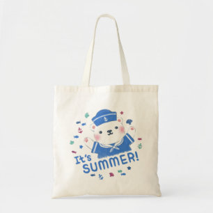 Cute Polar Bear Sailor in Summer Illustration Tote Bag