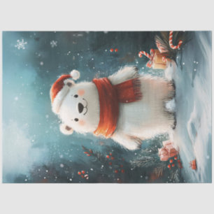 Cute Polar Bear Santa Hat and Scarf Decoupage Tissue Paper