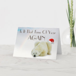 Cute Polar Bear Santa Hat Winter Christmas Holiday Card