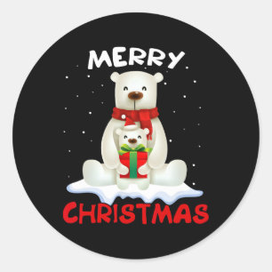 Cute Polar Bear Scarf Merry Christmas Xmas Holiday Classic Round Sticker