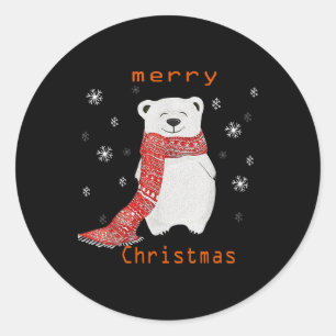 Cute Polar Bear Scarf Merry Christmas Xmas Holiday Classic Round Sticker