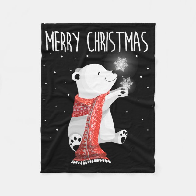 Cute Polar Bear Scarf Merry Christmas Xmas Holiday Fleece Blanket (Front)
