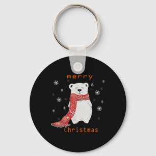 Cute Polar Bear Scarf Merry Christmas Xmas Holiday Key Ring