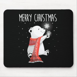 Cute Polar Bear Scarf Merry Christmas Xmas Holiday Mouse Pad