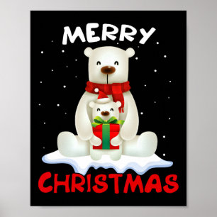 Cute Polar Bear Scarf Merry Christmas Xmas Holiday Poster