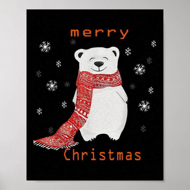 Cute Polar Bear Scarf Merry Christmas Xmas Holiday Poster (Front)