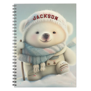 Cute Polar Bear Skiing Snowflake Winter Wonderland Notebook