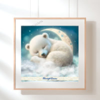 Cute Polar Bear Sleeping on the Moon in Clouds Art