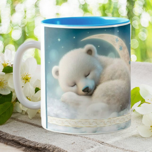 Cute Polar Bear Sleeping on the Moon Personalised Two-Tone Coffee Mug (Creator Uploaded)