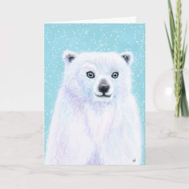 Cute Polar Bear Snow any occasion or birthday card (Front)