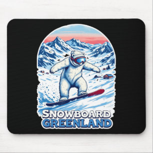 Cute Polar Bear Snowboarding In Greenland Mouse Pad