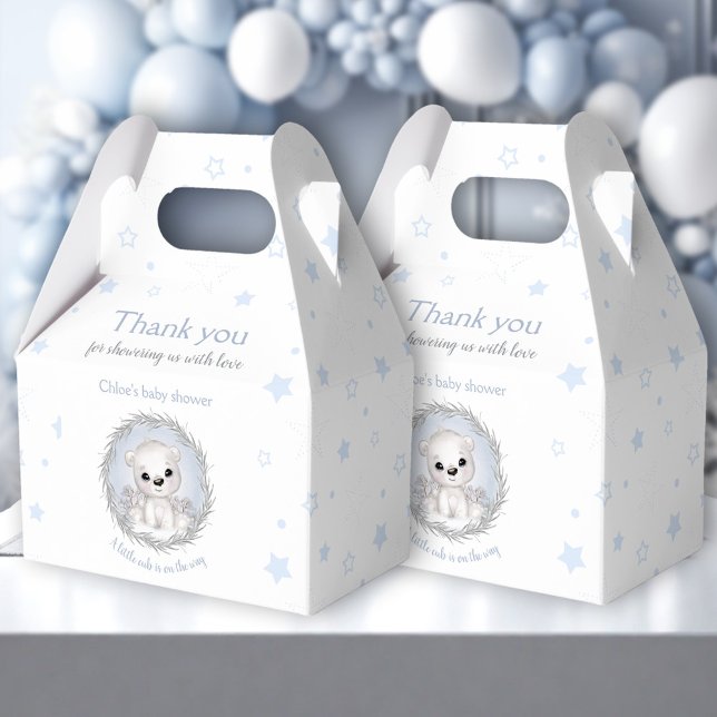 Cute Polar Bear White Winter Boy Baby Shower Favour Box (Cute Polar Bear White Winter Boy Baby Shower Favor Box)