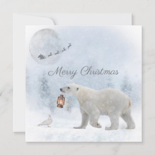 Cute Polar Bear Wild Pigeon Santa Winter Christmas Holiday Card