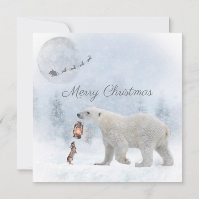 Cute Polar Bear Wild Rabbit Santa Winter Christmas Holiday Card (Front)