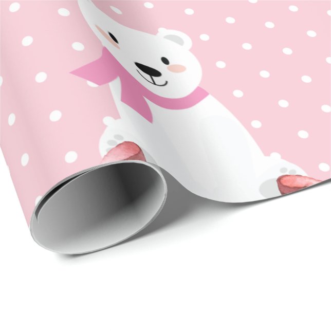 Cute Polar Bear Winter Baby Girl Pink Wrapping Paper (Roll Corner)