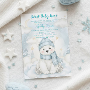 Cute Polar Bear Winter Baby shower Animal Blue Invitation