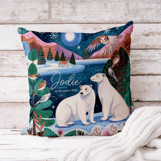 Cute Polar Bear Winter Baby Shower Cushion (Cute Polar Bear Winter Baby Shower Throw Pillow)