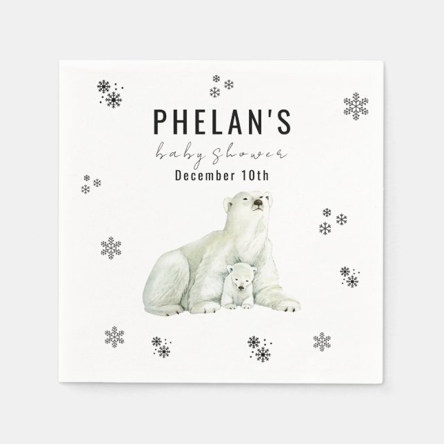 Cute Polar Bear Winter Baby Shower Napkin (Front)