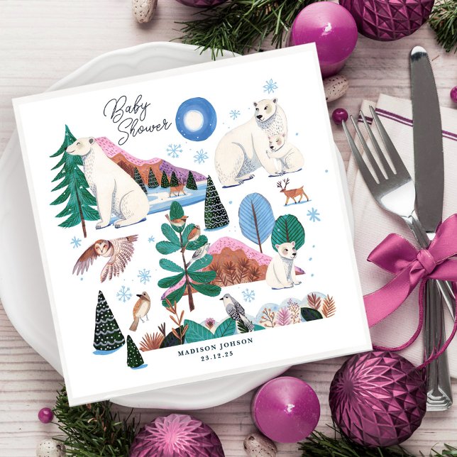 Cute Polar Bear Winter Baby Shower Napkin (Cute Polar Bear Winter Baby Shower Napkins)