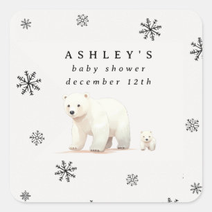 Cute Polar Bear Winter Baby Shower Square Sticker