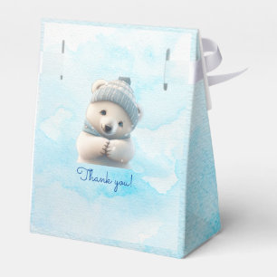 Cute Polar Bear Winter Blue Baby Shower Its Boy Favour Box