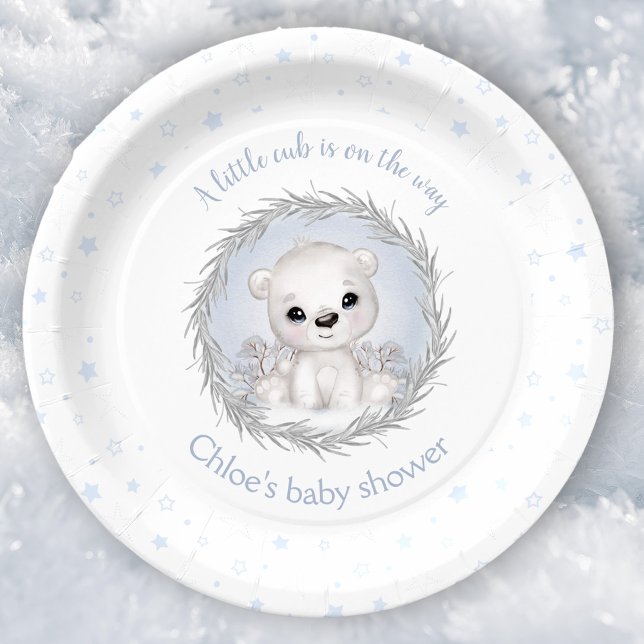 Cute Polar Bear Winter Boy Baby Shower White Paper Plate (Cute Polar Bear Winter Boy Baby Shower White Paper Plates)