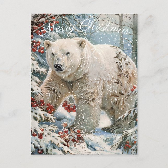 Cute Polar Bear Winter Christmas Holiday Postcard (Front)