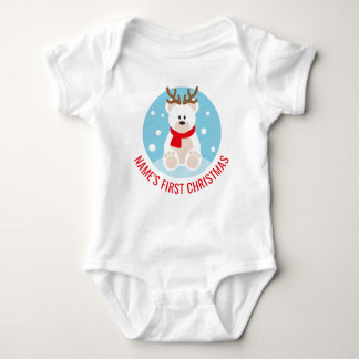 Cute Polar Bear with Antlers - First Christmas Baby Bodysuit