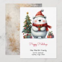 Cute Polar Bear with Christmas Tree Red Happy