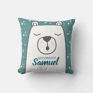 Cute Polar Bear with Personalised Name Nursery Cushion