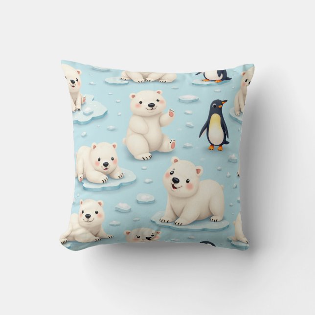 Cute polar bears and penguins cushion (Front)