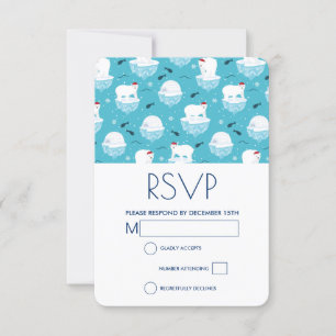 Cute Polar bears in Santa Hats Christmas Design RSVP Card