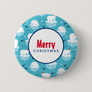 Cute Polar bears in Santa Hats Christmas Pattern 6 Cm Round Badge
