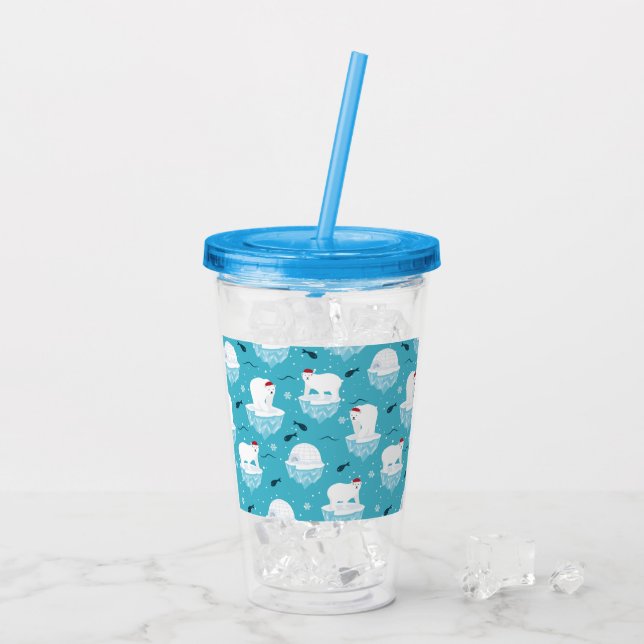Cute Polar bears in Santa Hats Christmas Pattern Acrylic Tumbler (Back Ice)