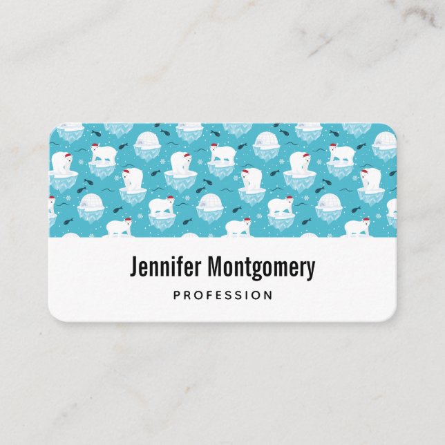 Cute Polar bears in Santa Hats Christmas Pattern Business Card (Front)