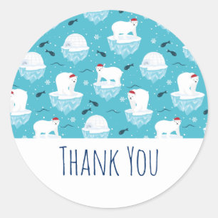 Cute Polar bears in Santa Hats Christmas Pattern Classic Round Sticker