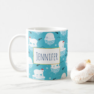 Cute Polar bears in Santa Hats Christmas Pattern Coffee Mug