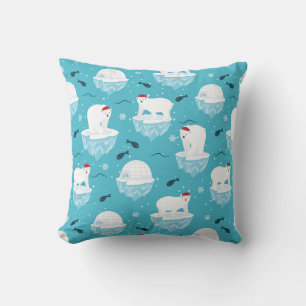 Cute Polar bears in Santa Hats Christmas Pattern Cushion